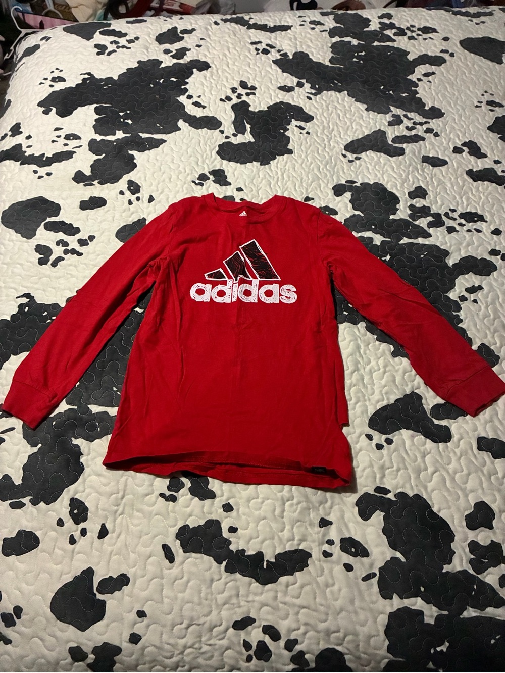 adidas Red Long-Sleeve Athletic Logo Tee for Kids